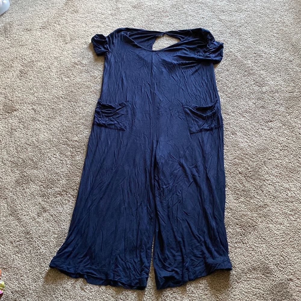 Loving People Navy Wide Leg Jumpsuit Cutout Back Boho Lounge SIZE S